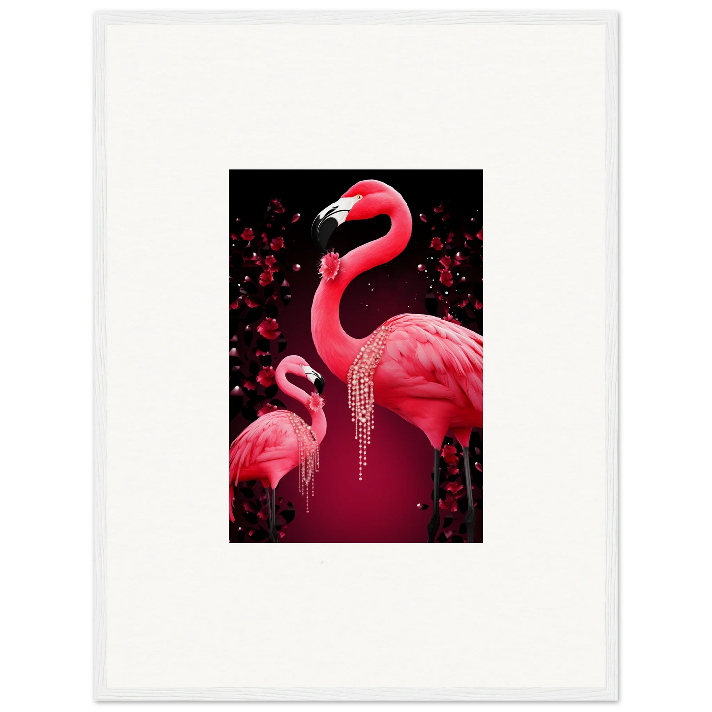 Vibrant pink flamingo with jeweled necklace perfect for room decoration canvas print wall art