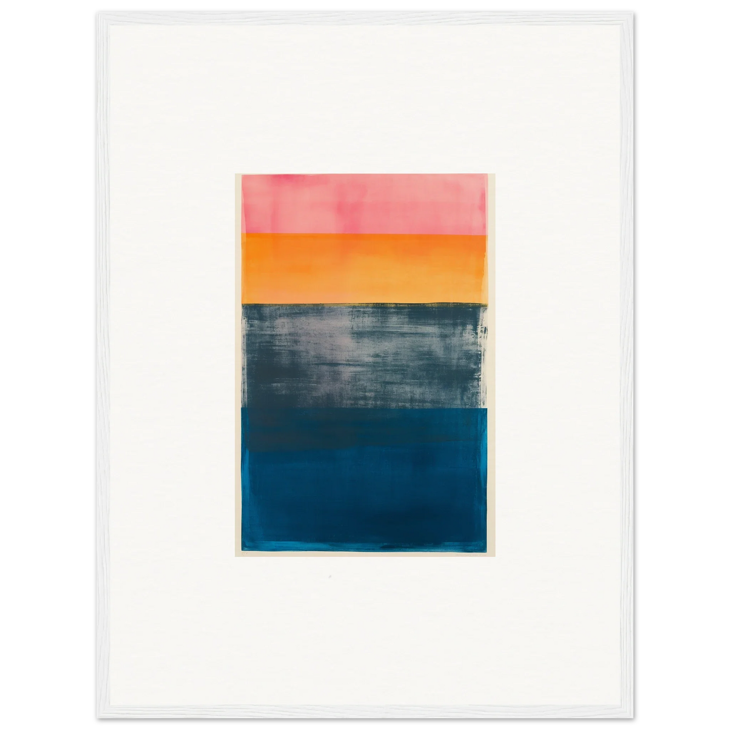 Abstract painting with blue frequencies in pink, orange, and gray for room decoration