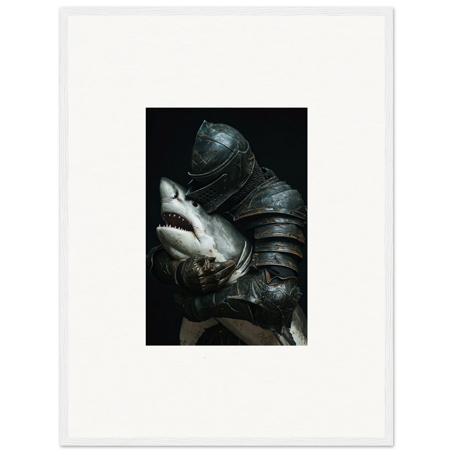 Shark head in medieval armor for epic room decoration canvas print. Shark Epiphany vibes!