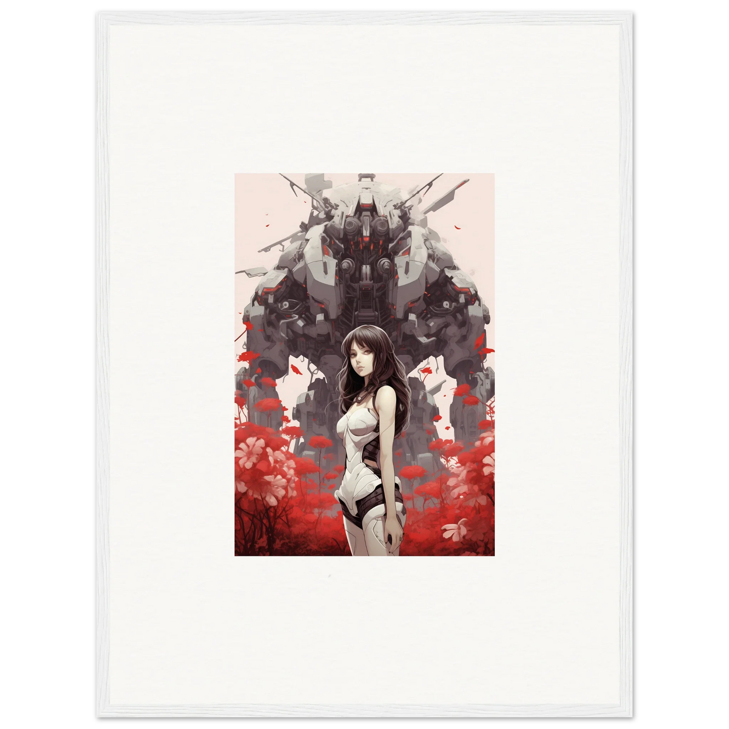 Stylized anime artwork of a woman with robotic elements, perfect for Mechanical Amour Reverie room decoration