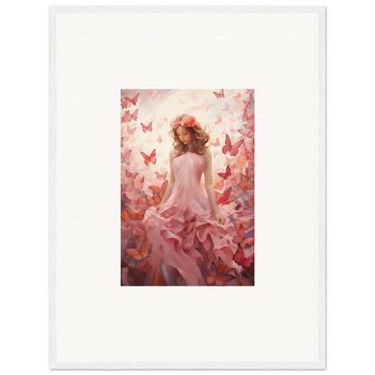 Woman in a pink dress with butterflies, perfect for autumn lattice room decoration