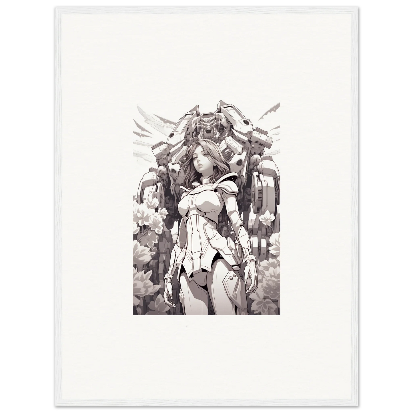 Monochromatic female warrior sketch for your Dream Machine room decoration canvas print