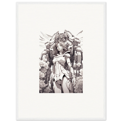 Monochromatic female warrior sketch for your Dream Machine room decoration canvas print