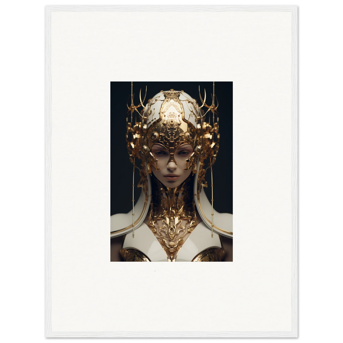 Ornate golden headdress with antlers for the Ethereal Sovereign canvas print decor