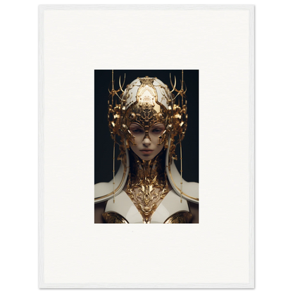 Ornate golden headdress with antlers for the Ethereal Sovereign canvas print decor