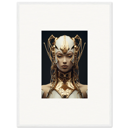 Futuristic golden headdress on a regal figure for Future Echoes Muse canvas print