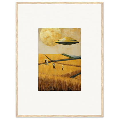 Framed canvas print of a UFO over a melancholy field, perfect for room decoration