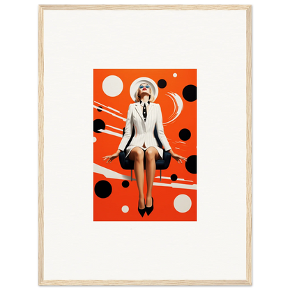 Stylized woman in white on orange polka dot canvas, perfect for room decoration