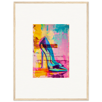 Colorful pop art high-heeled shoe for stylish room decor or framed wall art