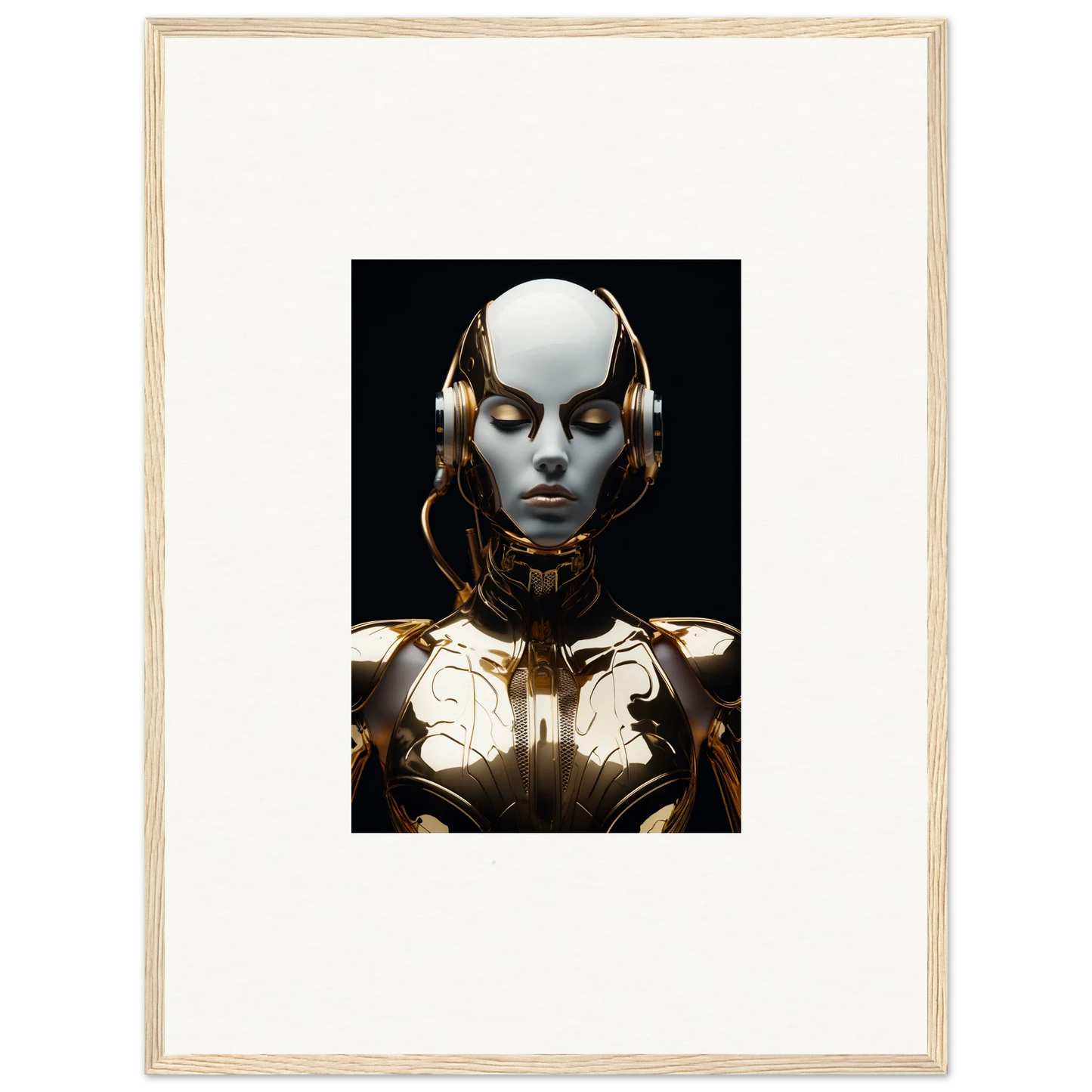 Futuristic humanoid robot with glowing eyes in Gilded Electrical Elegance canvas print