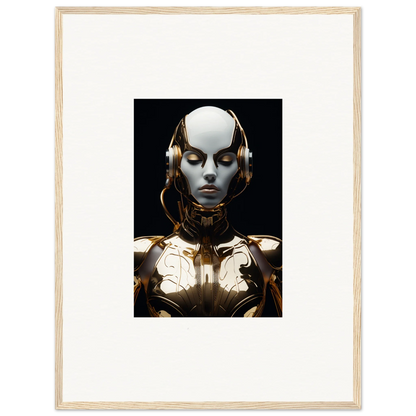 Futuristic humanoid robot with glowing eyes in Gilded Electrical Elegance canvas print