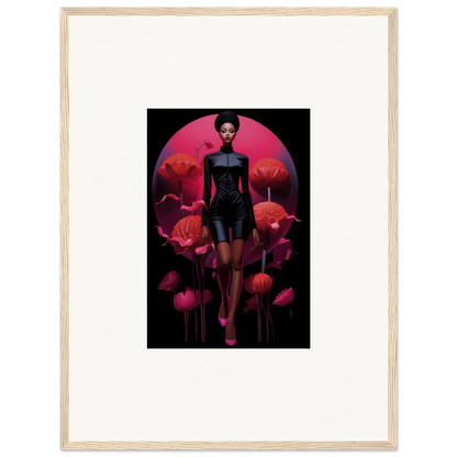 Framed canvas print of a tribal reverie featuring a female figure with poppies