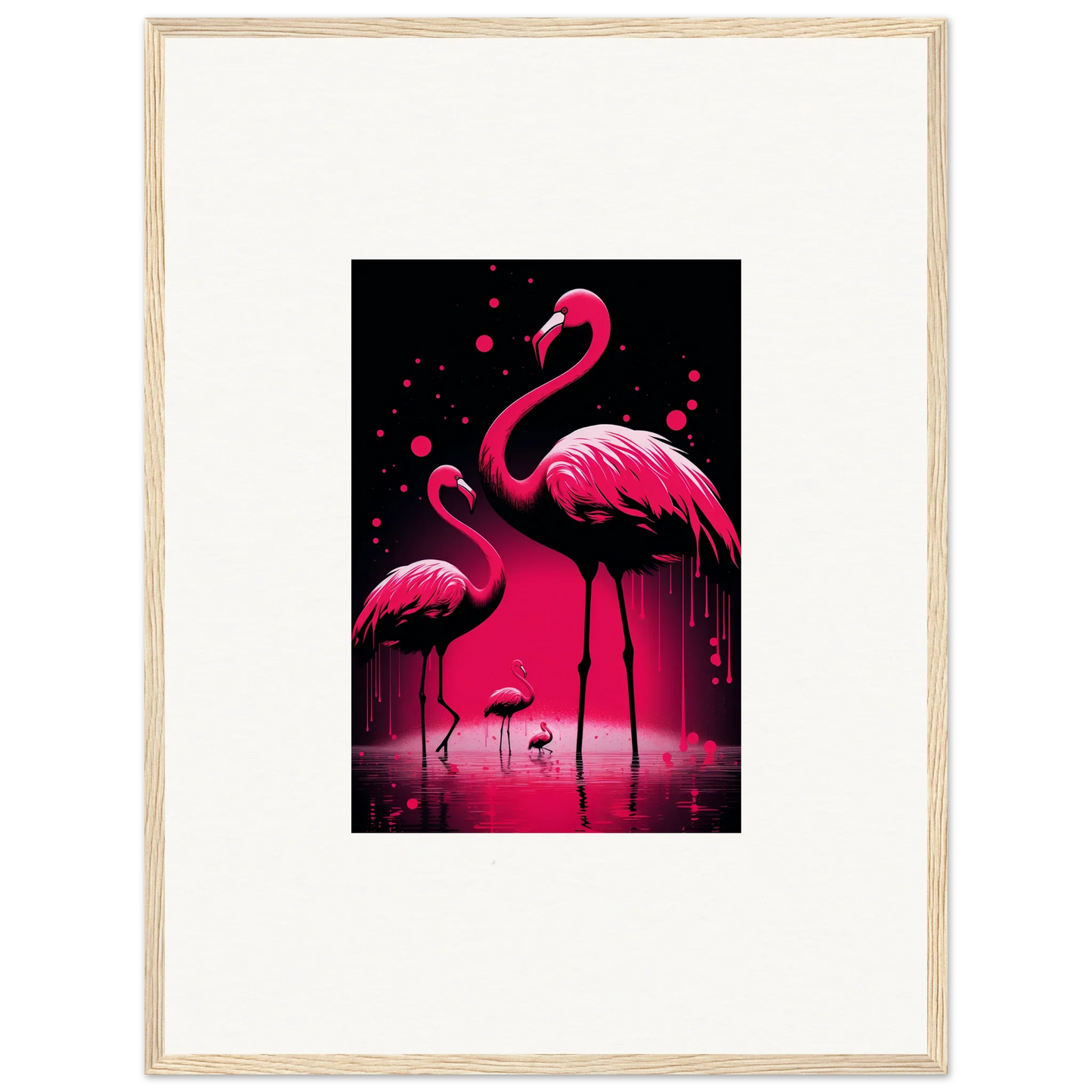 Vibrant pink flamingos in water, perfect for a Feather Wanderers canvas print