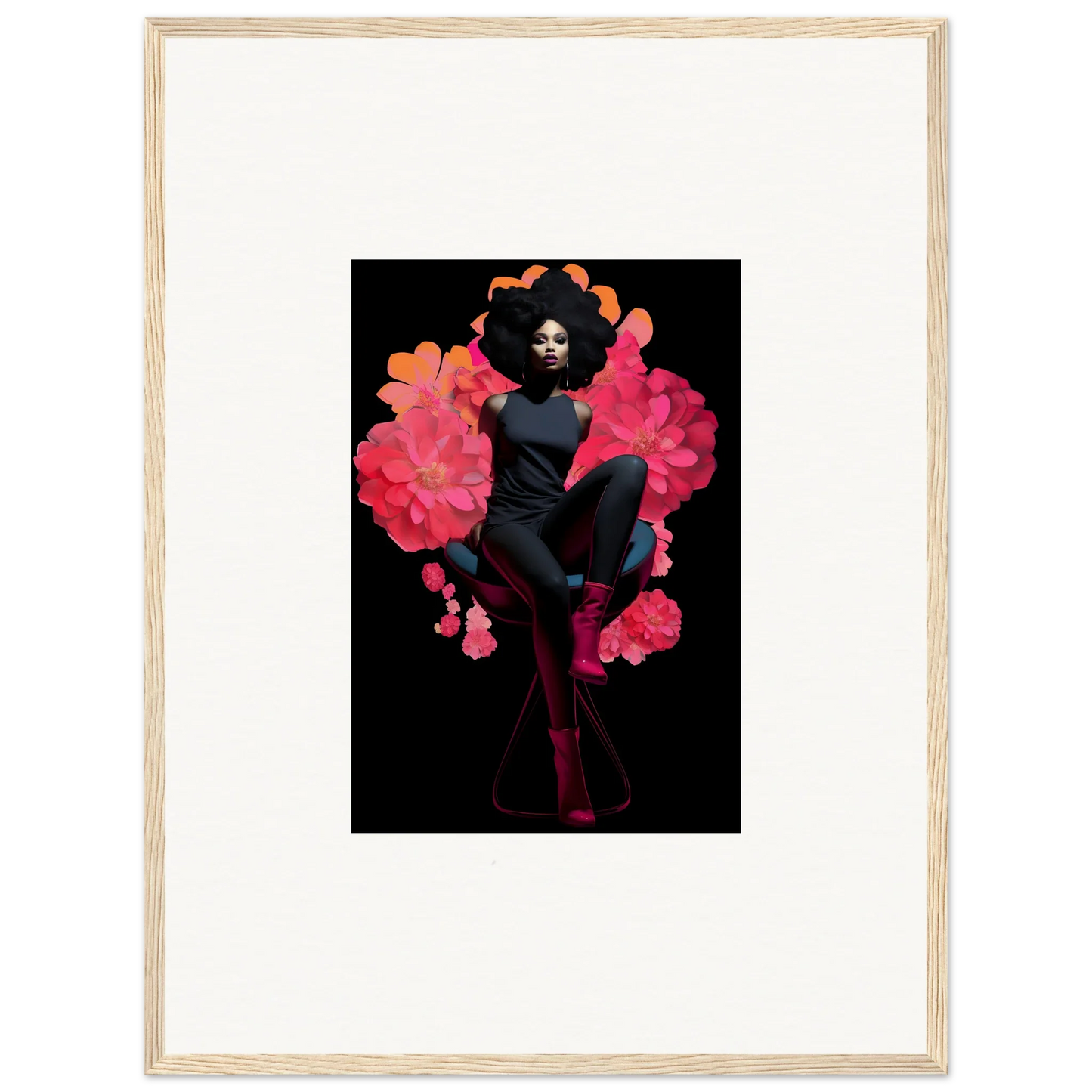 Striking portrait of a woman in black with pink and red smoke for Equinox Sovereign canvas print