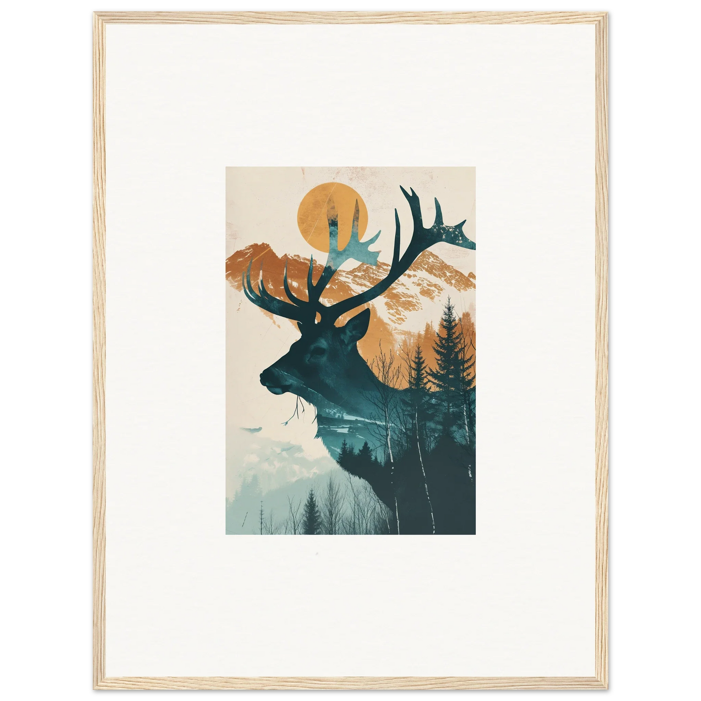 Silhouette of a deer’s head with antlers in a nature scene for Mirage Visions canvas print