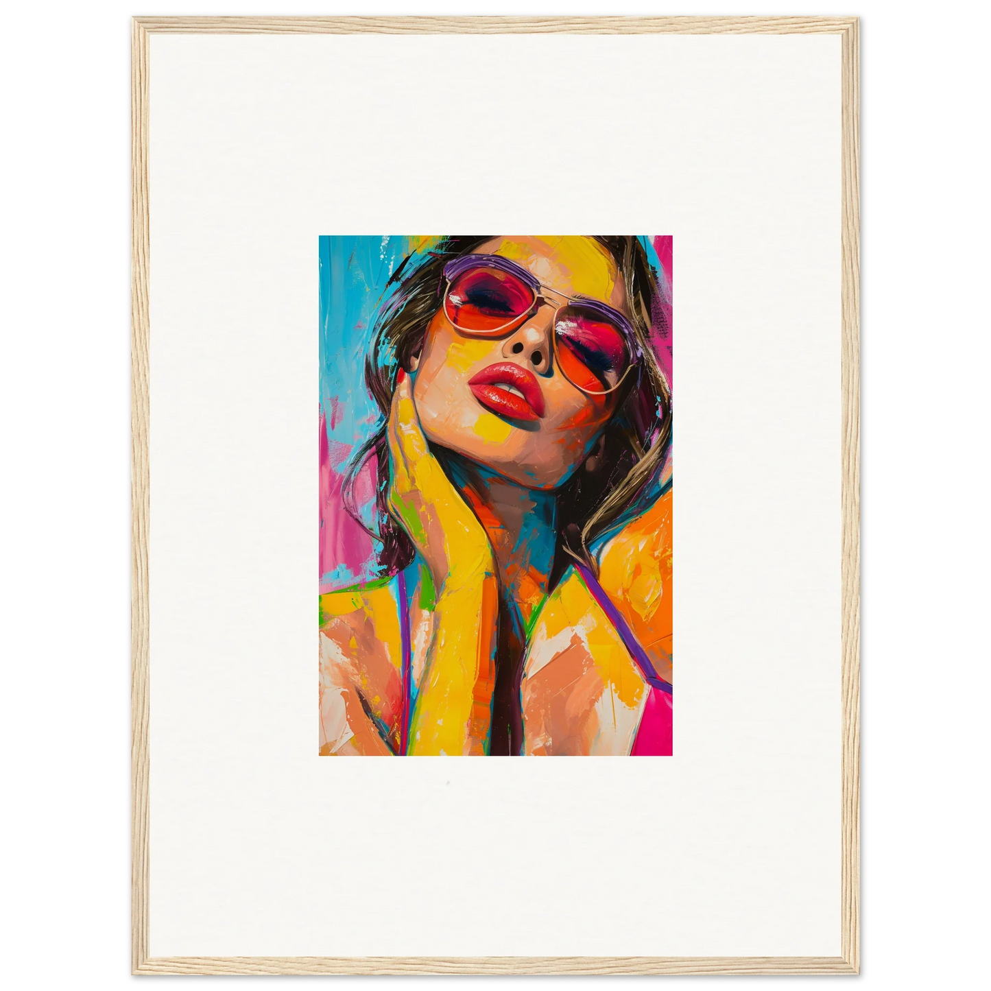 Vibrant canvas print of a woman in sunglasses for stylish room decoration, Mind Prism art