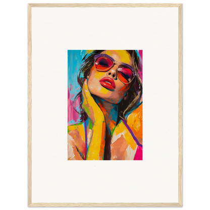 Vibrant canvas print of a woman in sunglasses for stylish room decoration, Mind Prism art