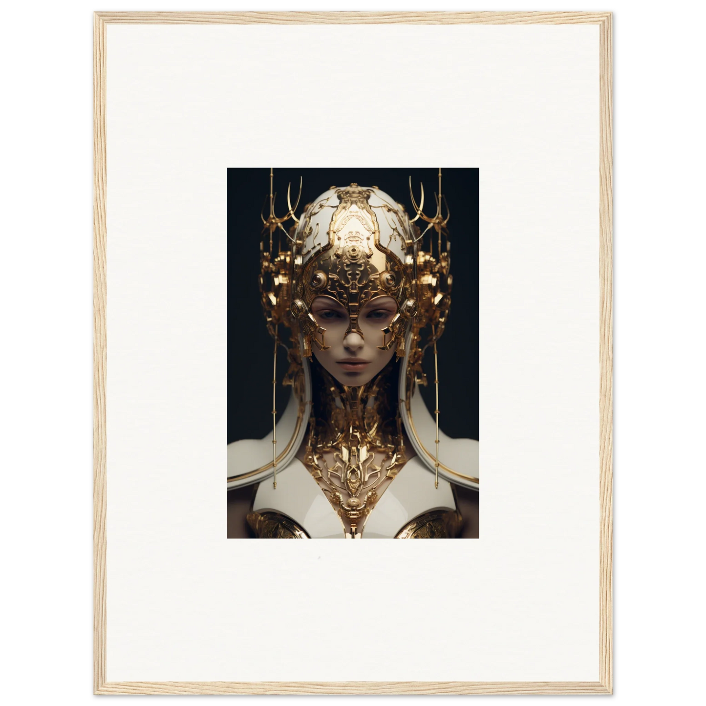 Ornate golden headdress on a figure, perfect for an Ethereal Sovereign canvas print