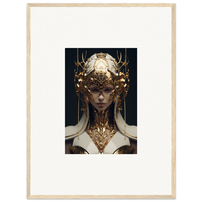 Ornate golden headdress on a figure, perfect for an Ethereal Sovereign canvas print