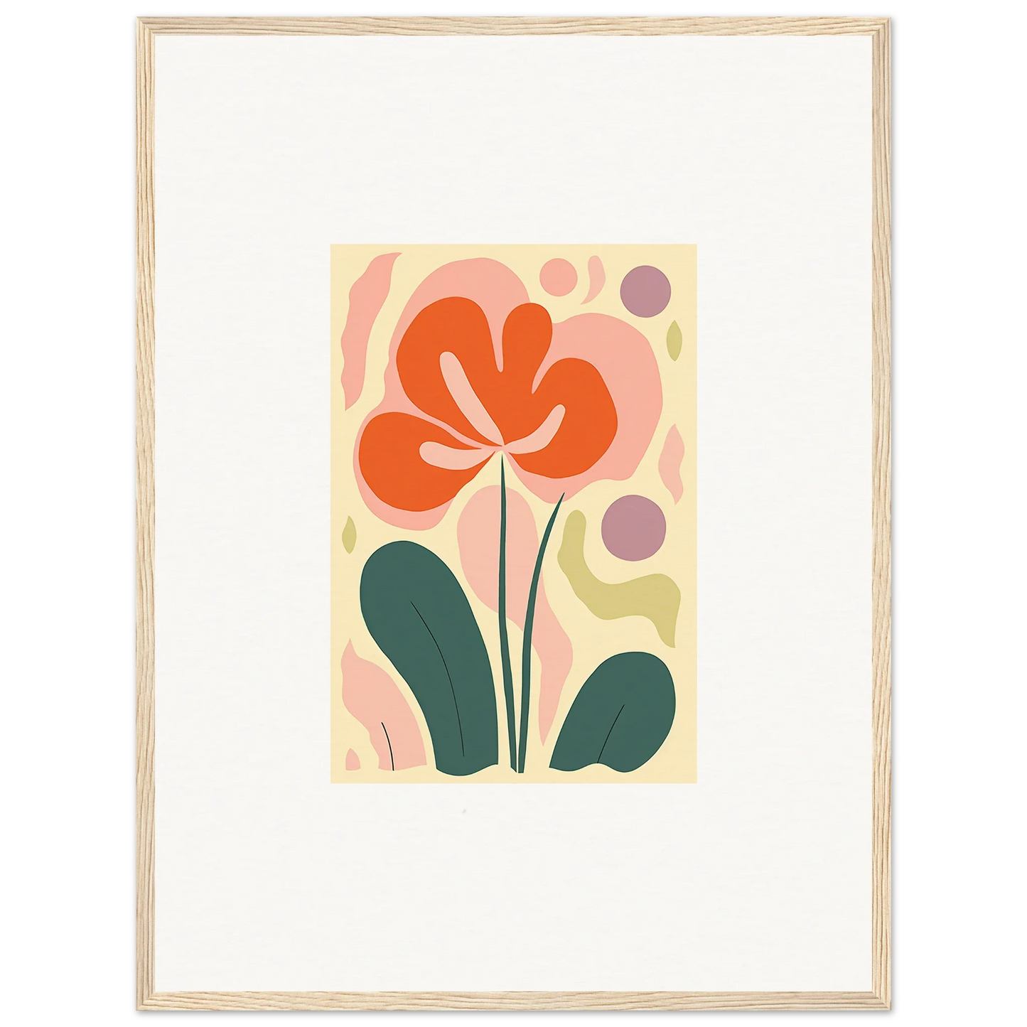 Stylized orange flower and green leaves for a whimsy room decoration canvas print