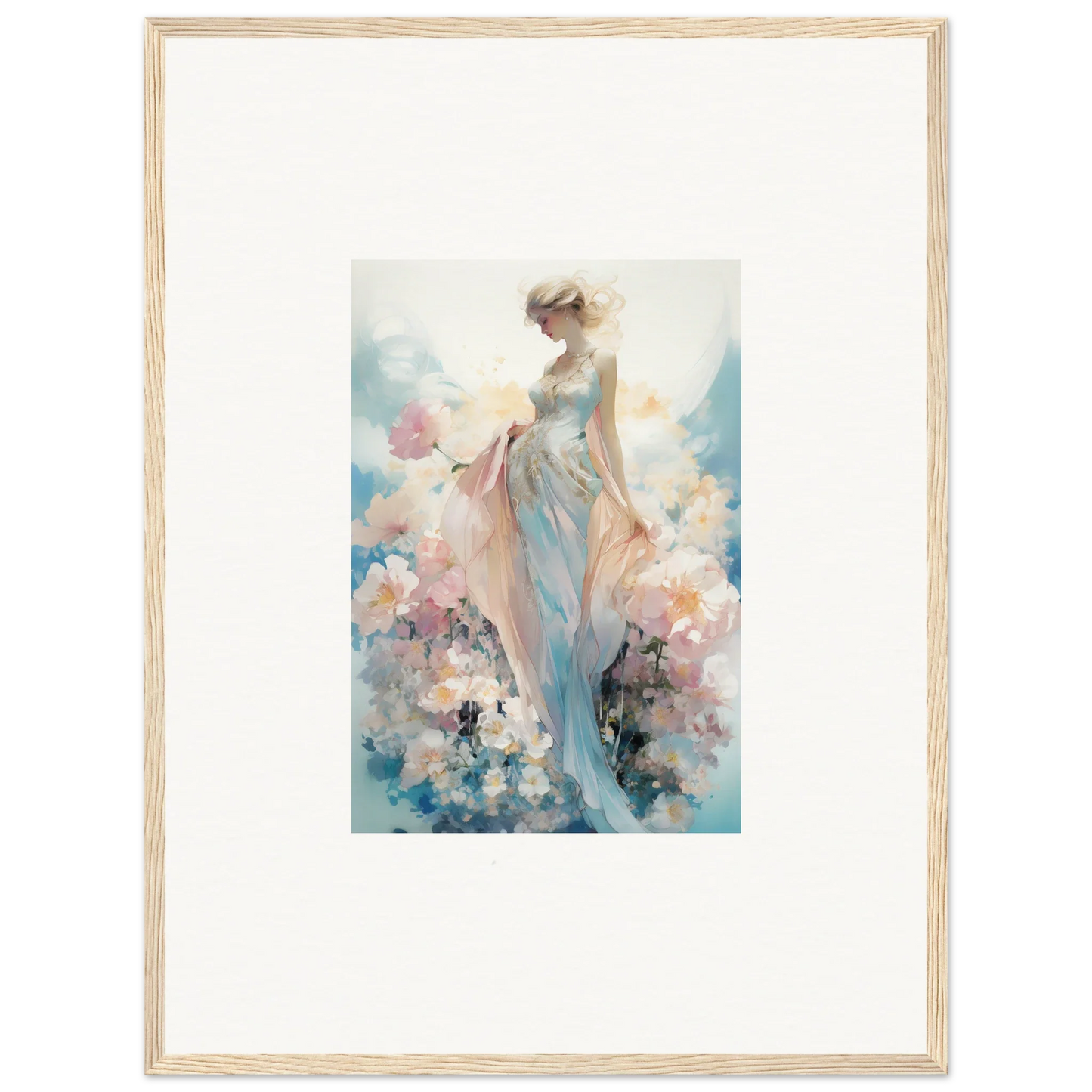 Framed watercolor of a dreamy female figure for elegant room decoration canvas print