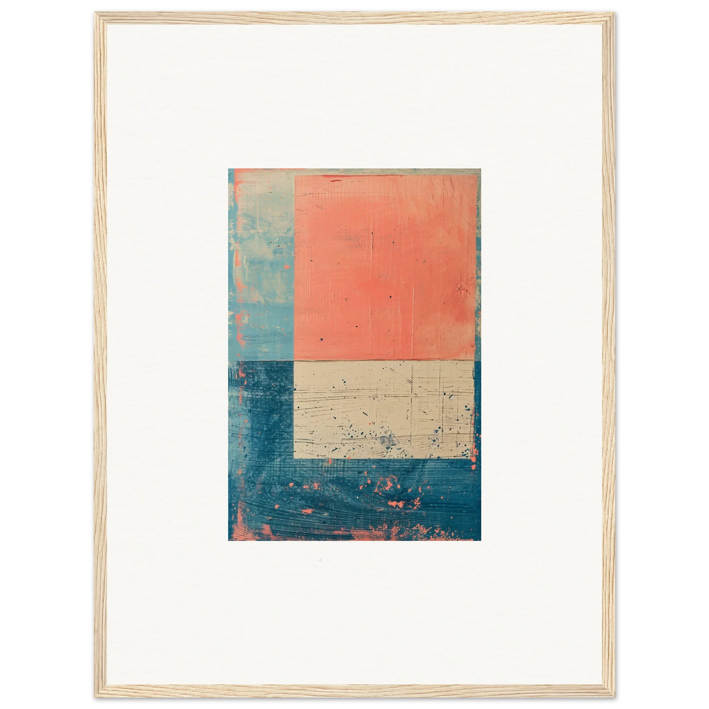 Abstract canvas print featuring coral, teal, and beige blocks for stylish room decoration