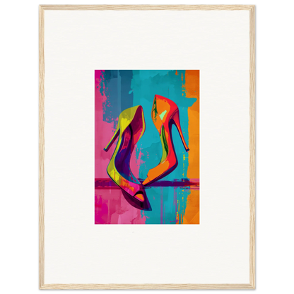 Colorful abstract canvas print of high-heeled shoes for a vibrant room decoration