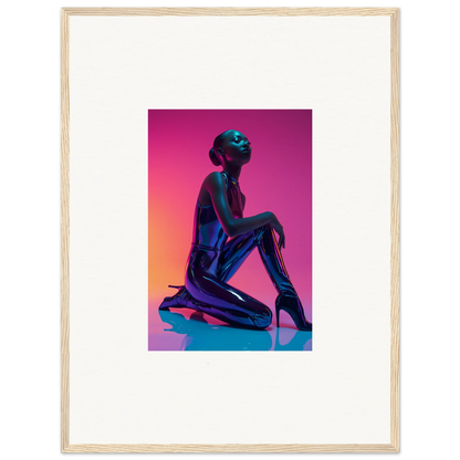 Silhouette of a kneeling figure on Neon Vortex canvas print for cool room decoration