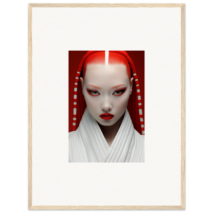 Portrait of a figure with white makeup and red accents on Pome Artcard Whisper