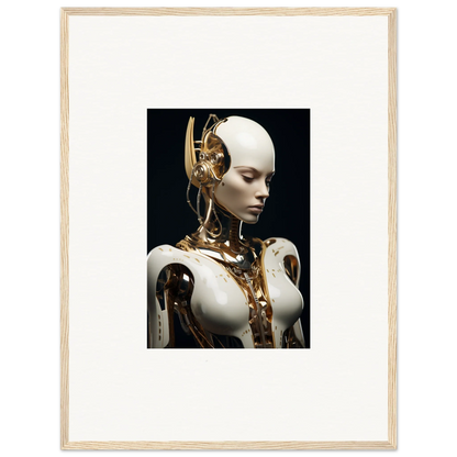 Humanoid robot with gold details and white skin, perfect for a unique dream machine canvas print