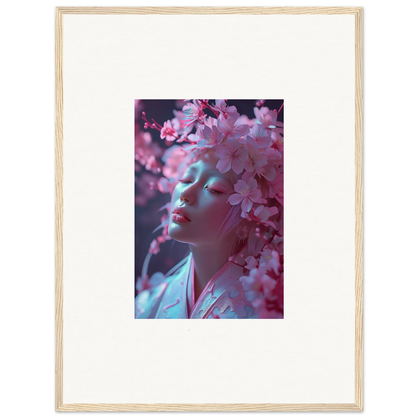 Framed photo of pink cherry blossoms for Sakura Dreams room decoration