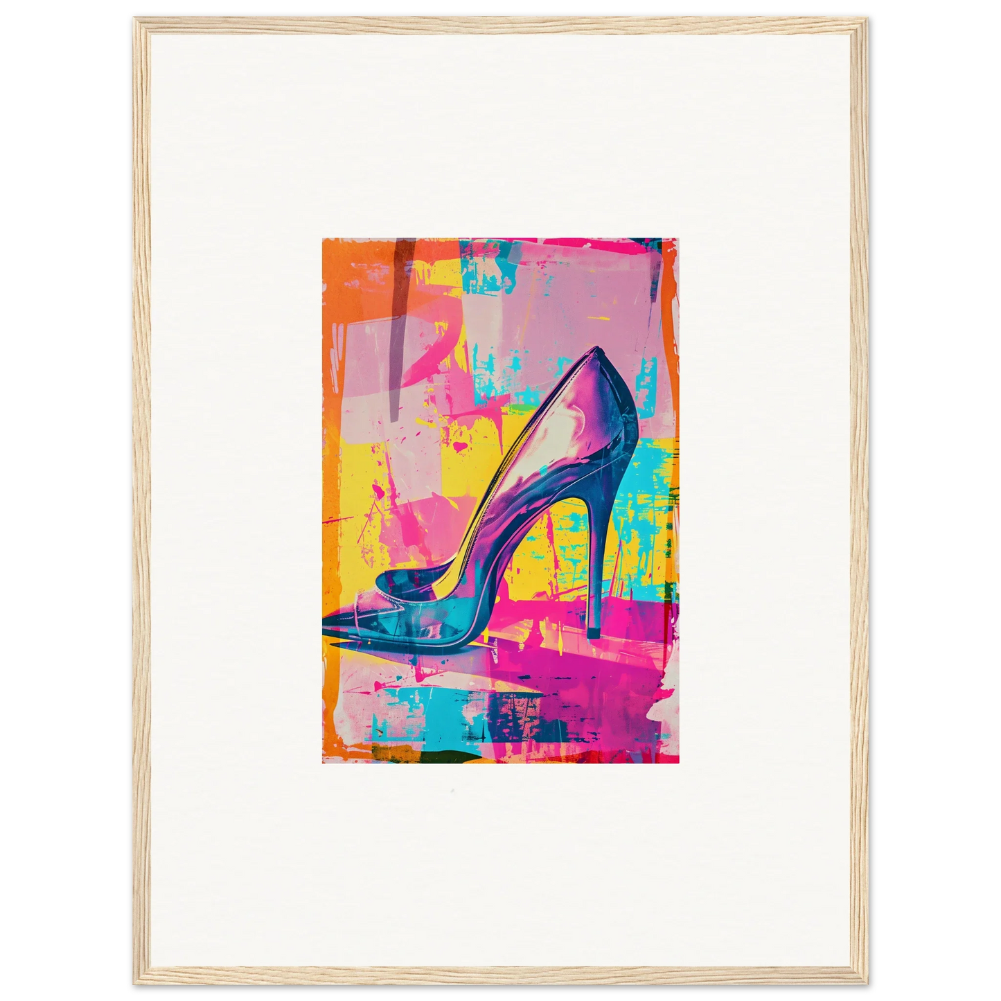 Colorful abstract painting of a high-heeled shoe for stylish room decor and wall art