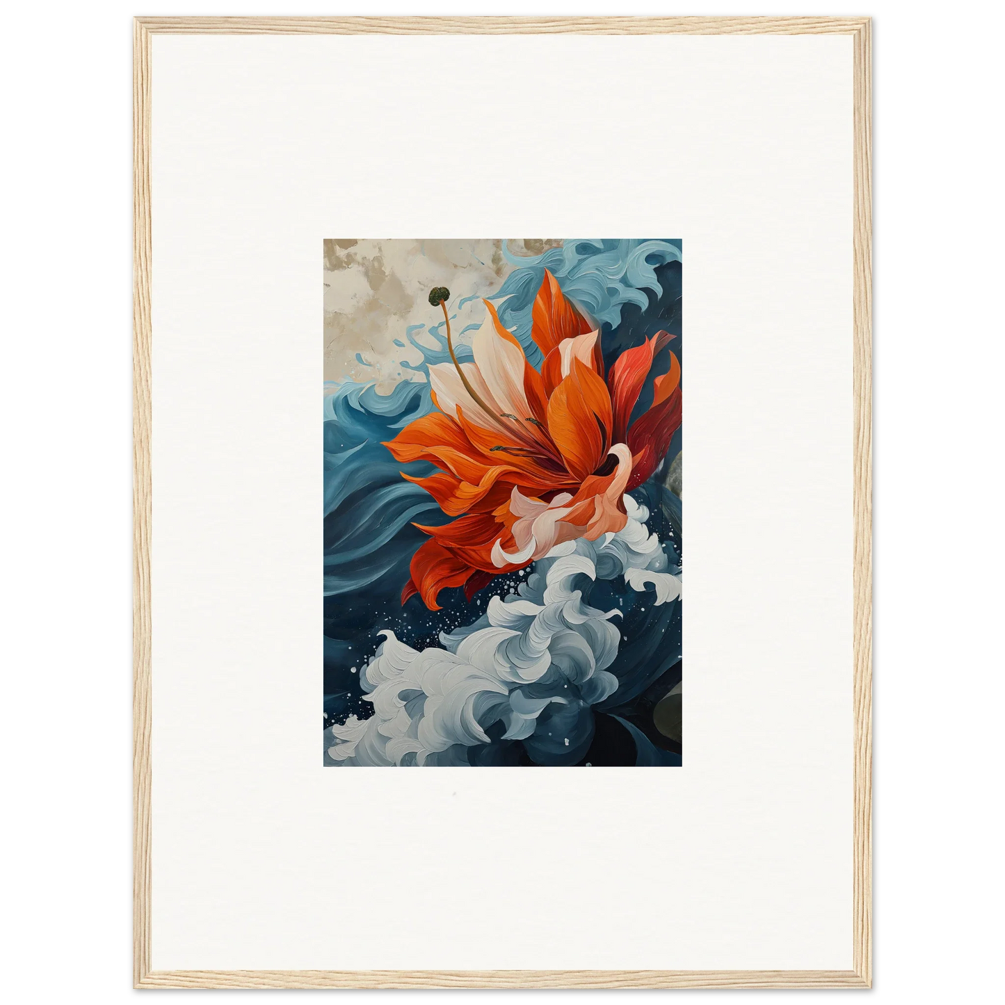 Vibrant orange goldfish in blue water - perfect for Petal Odyssey canvas print room decoration