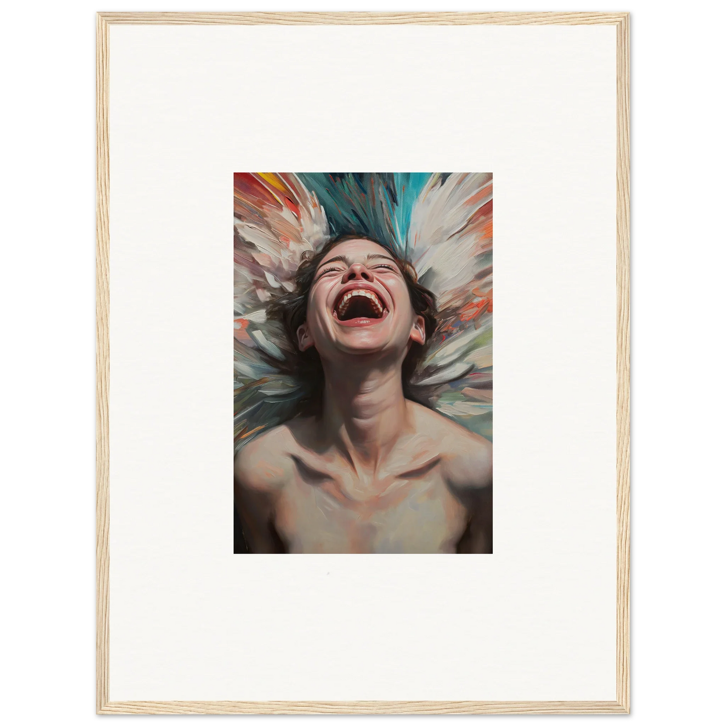 Joyful laughing portrait painting for a vibrant aura bloom room decoration