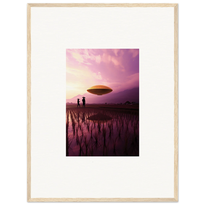 Mysterious UFO over a flooded field at sunset for a unique Violet Dreaming canvas print