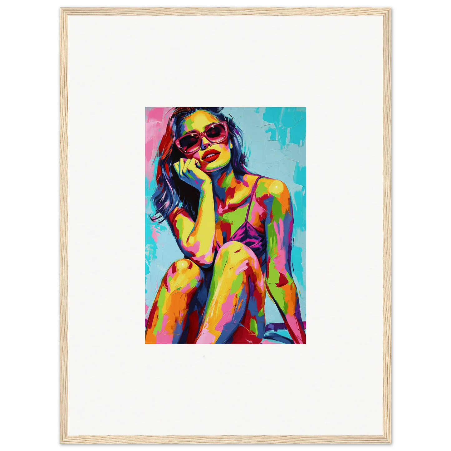 Colorful pop art portrait of a woman in sunglasses for Mindscape Reverie canvas print