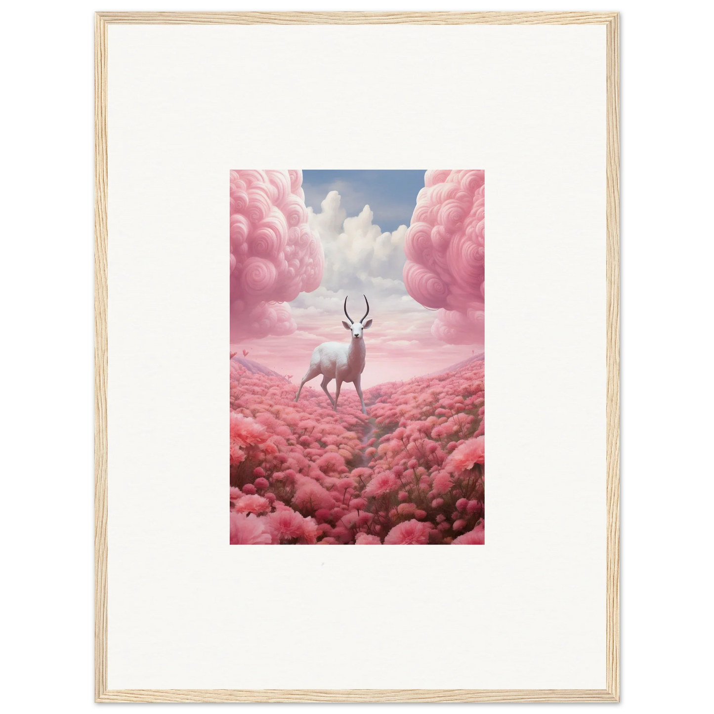 Deer with antlers in a pink landscape, perfect for berry collision room decoration canvas print