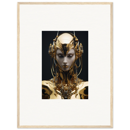 Futuristic humanoid figure with golden features for a unique Chirping Inventrix canvas print