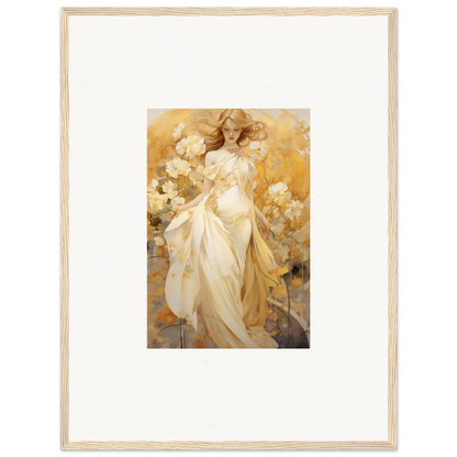 Framed canvas print of a woman in a white dress, perfect for your Silk Dream decor