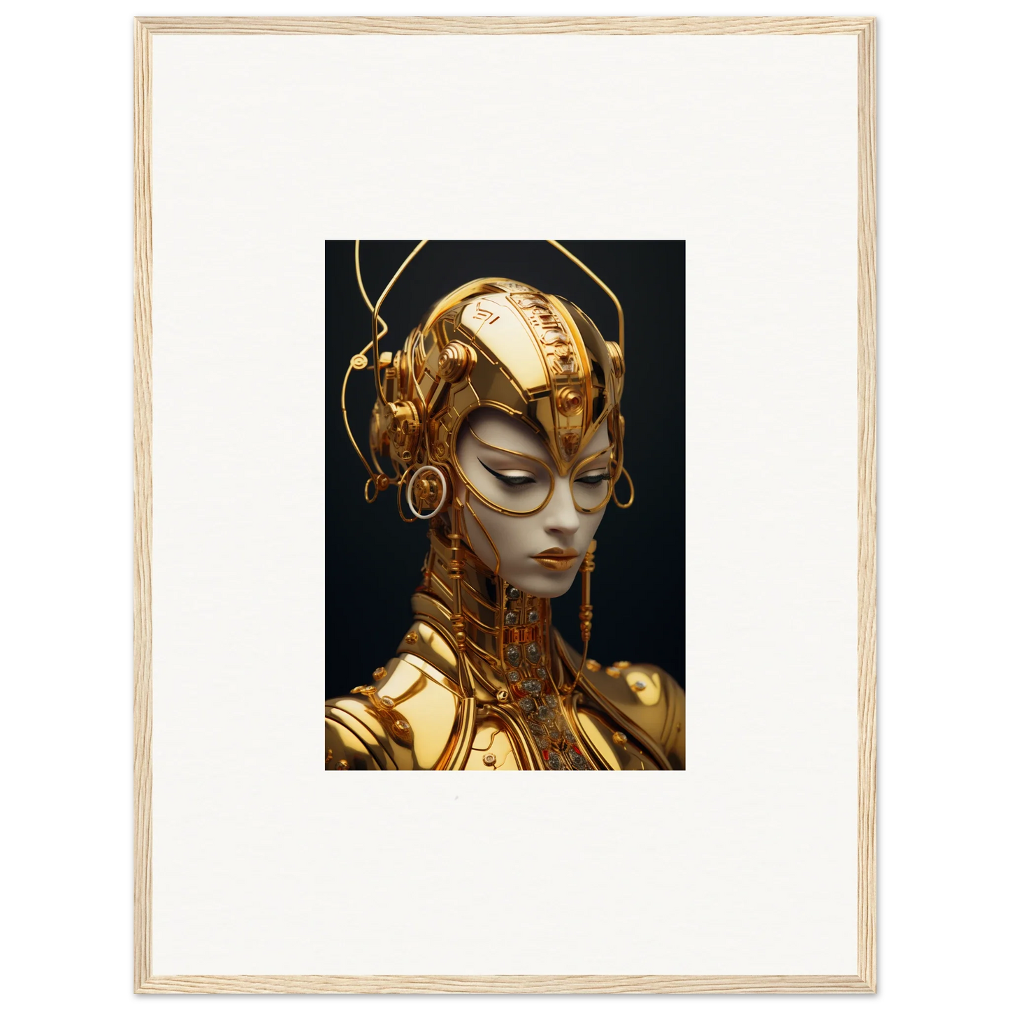 Golden robotic figure with intricate headpiece, perfect for Moulin Mystique canvas print