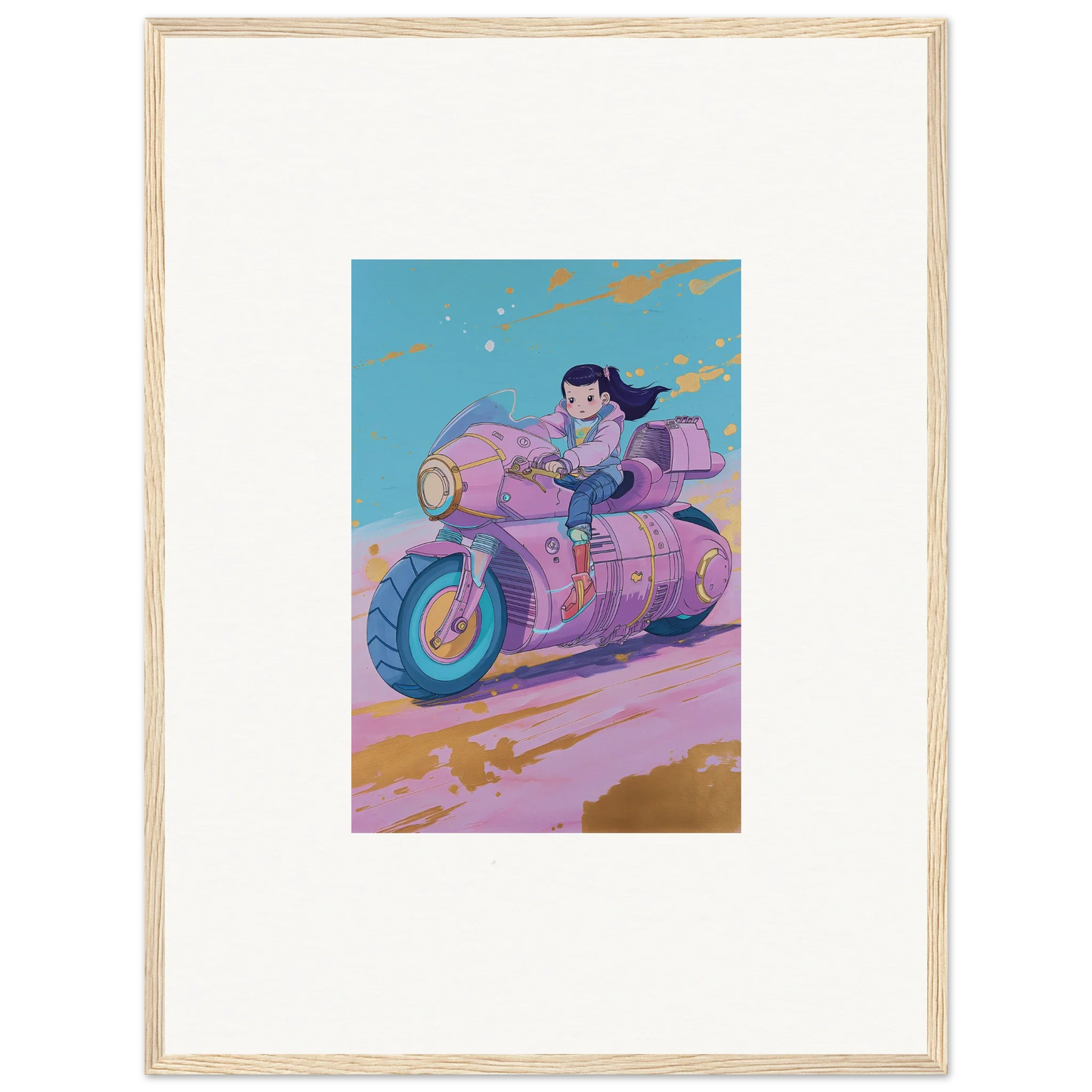 Colorful illustration of a person on a futuristic motorcycle for your Paintfall Venture canvas print