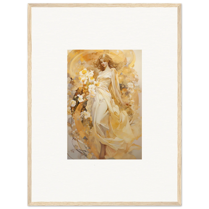 Framed canvas print of a woman in a flowing white dress for ethereal symphony room decoration