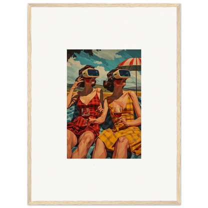 Framed vintage artwork of women in swimsuits, perfect for morning sunshine room decoration