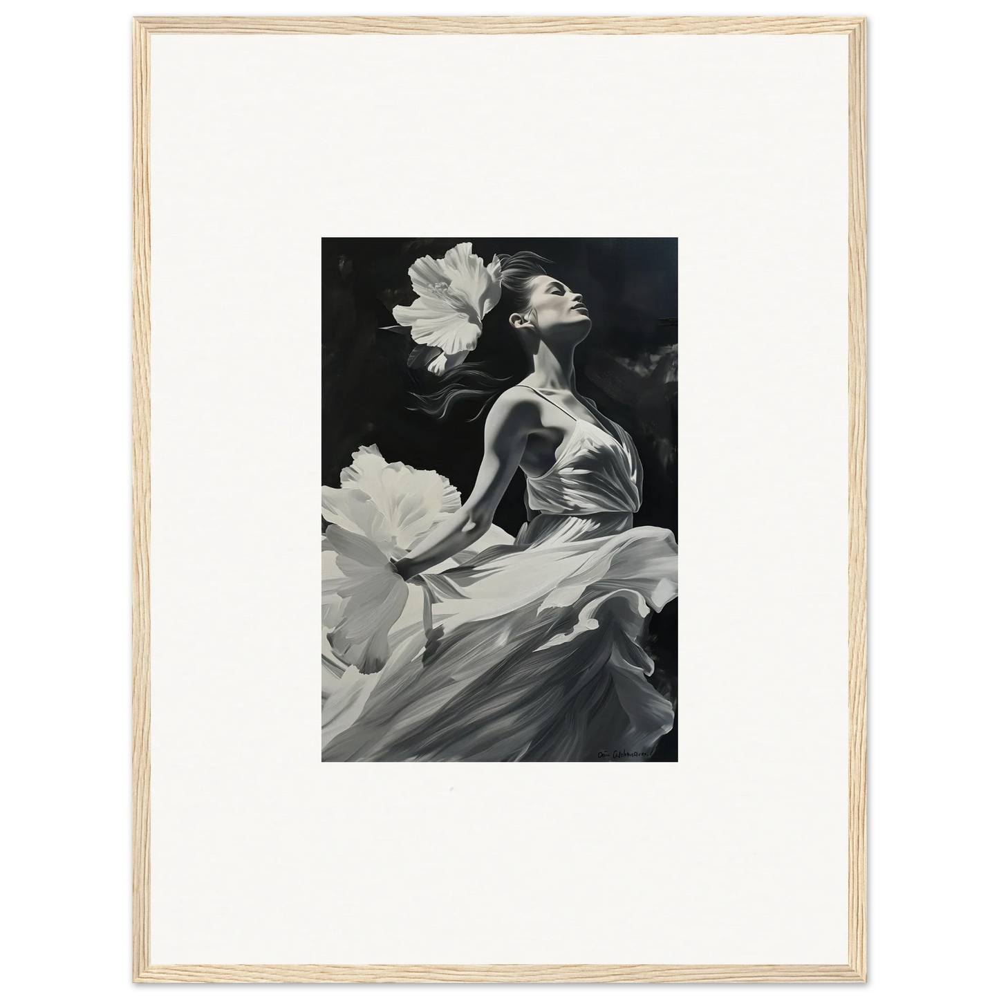 Black and white photo of a woman in flowing fabric for your visionary reverie canvas print