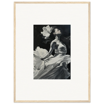 Black and white photo of a woman in flowing fabric for your visionary reverie canvas print