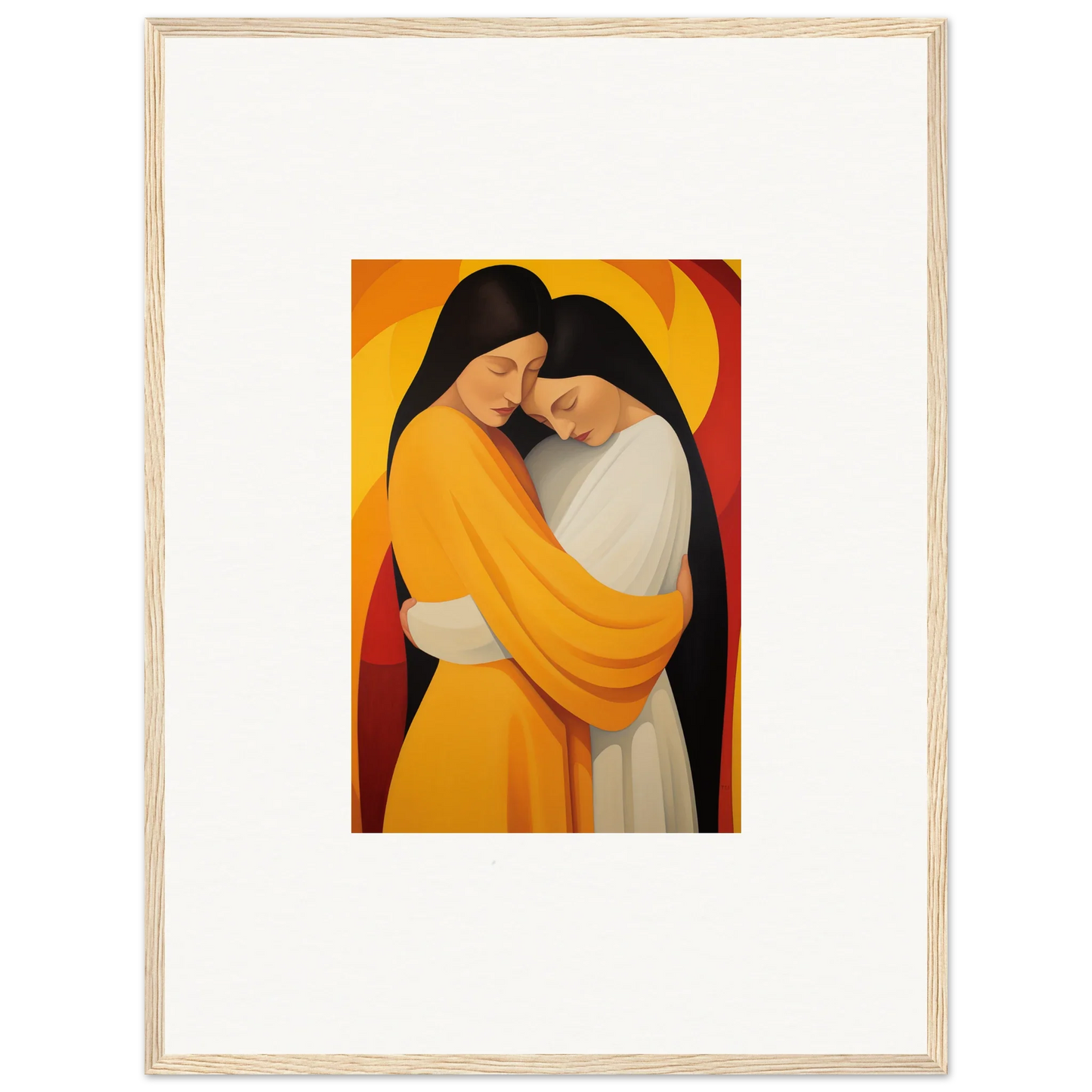 Framed canvas print of two embracing figures in yellow for cozy room decoration