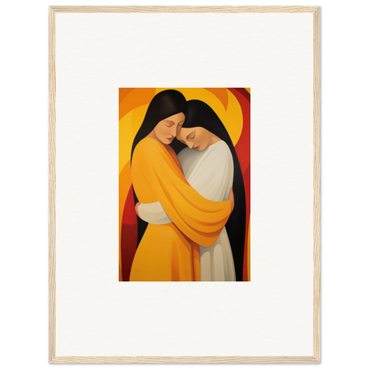 Framed canvas print of two embracing figures in yellow for cozy room decoration