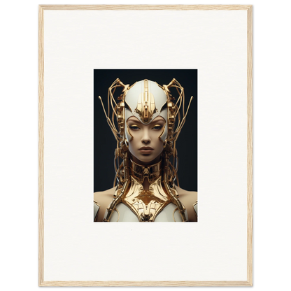 Futuristic golden robotic bust with ornate headdress for Future Echoes Muse canvas print