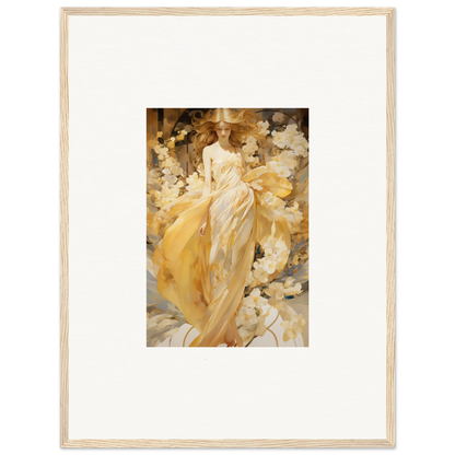 Framed painting of a woman in a yellow dress for a stunning petal serenade room decoration