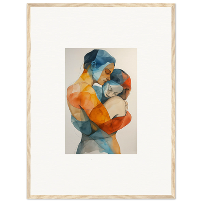 Abstract watercolor canvas print of two figures embracing, perfect for room decoration